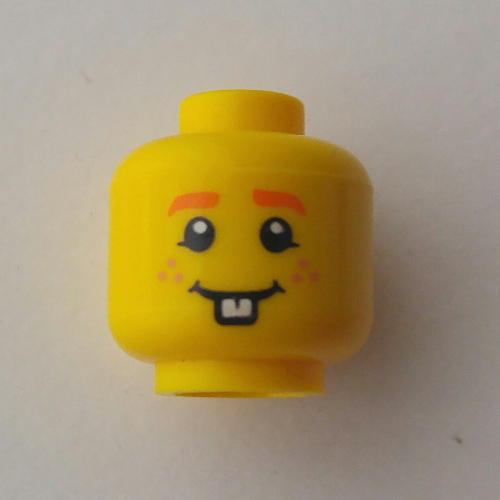 Tête de minifigurine Lapin de Pâques, sourcils orange, taches orange et dents de lapin (Minifig Head Easter Bunny Guy, Orange Eyebrows, Orange Freckles and Rabbit Teeth)