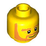 Tête de minifigurine roi halbert, pleine barbe orange autour de sourire, sourcils broussailleux, motif : rides [tenon creux] (Minifig Head King Halbert, Full Orange Beard Around Smile, Bushy Eyebrows, Wrinkles Print [Hollow Stud])