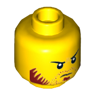 Tête de minifigurine de requin armée / maddox, barbe brune, bouc, favoris, sinistre, yeux en colère, motif : air renfrogné (Minifig Head Shark Army / Maddox, Brown Beard, Goatee, Sideburns, Grim, Angry Eyes, Frown Print)