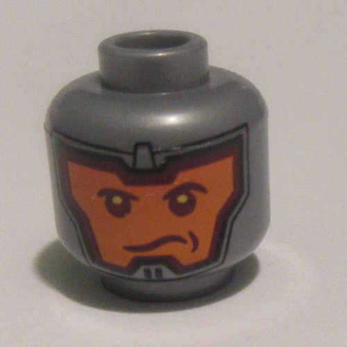 Tête de minifigurine garde royale / soldat, double visage, cagoule, visage orange, sourcils rouge foncé, déterminé / bouche ouverte showl motif imprimé [tenon creux] (Minifig Head Royal Guard / Soldier, Dual Sided, Balaclava, Orange Face, Dark Red Eyebrows, Determined / Open Mouth Scowl Print [Hollow Stud])