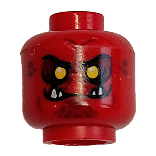 Tête de minifigurine Crust Smasher, double visage, sourcils, crocs, motif : yeux jaunes [tenon creux] (Minifig Head Crust Smasher, Dual Sided, Eyebrows, Fangs, Yellow Eyes Print [Hollow Stud])