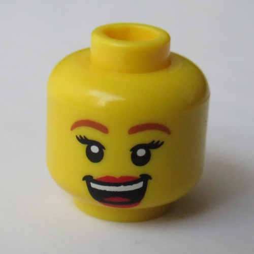 Tête de minifigurine, Cils, Sourcils arqués, Sourire bouche ouverte avec dents et motif imprimé Langue (Minifig Head, Eyelashes, Arched Eyebrows, Open Mouth Smile with Teeth and Tongue Print)