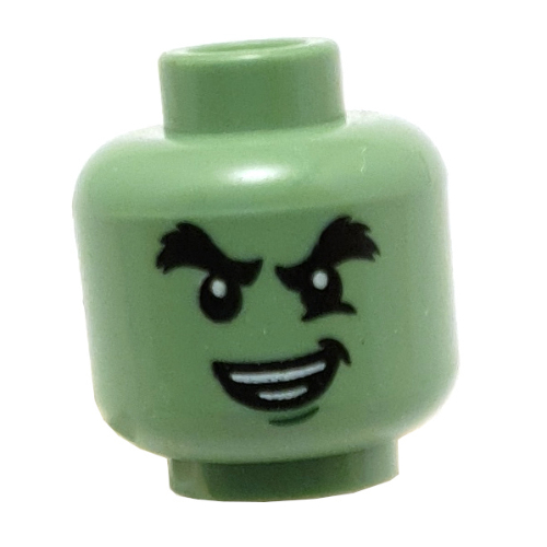 Tête de minifigurine fantôme Cole, sourcils broussailleux, fossette du menton, sourire maléfique / motif imprimé déterminé (Minifig Head Ghost Cole, Bushy Eyebrows, Chin Dimple, Evil Smile / Determined Print)
