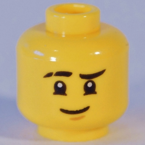 Tête de minifigurine Jay, double visage, sourcil droit cicatrisé, fossette au menton, sourire / air sévère, motif : cache-œil [tenon creux] (Minifig Head Jay, Dual Sided, Scarred Right Eyebrow, Chin Dimple, Smile / Stern, Eyepatch Print [Hollow Stud])