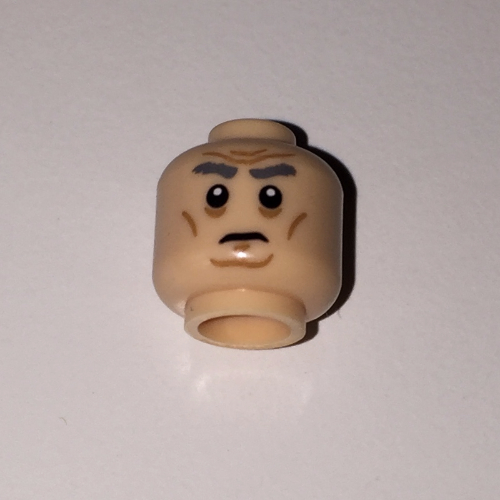 Tête de minifigurine de premier ordre général, sourcils gris foncé touffus au-dessus des yeux enfoncés, des joues, du menton et du avant (Minifig Head First Order General, Dark Gray Bushy Eyebrows above Sunken Eyes, Cheek, Chin, and Forehead Lines Print)