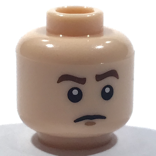 Tête de minifigurine Pilote rebelle, sourcils bruns, visière orange et dents nues / bouche fermée sans lunettes motif imprimé (Minifig Head Rebel Pilot, Brown Eyebrows, Orange Visor and Bared Teeth / Closed Mouth Without Goggles Print)
