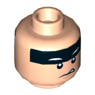 Tête de minifigurine Batman, bande noire double face sur la tête avant, tordu / en colère bouche motif imprimé [tenon creux] (Minifig Head Batman, Dual Sided Black Stripe on Forehead, Crooked / Angry Mouth Print [Hollow Stud])