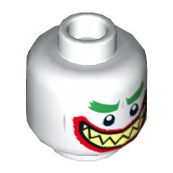 Joker tête figurine, sourcils verts, lèvres rouges, dents pointues, grand sourire serré / grand bouche ouverte sourire motif imprimé (Minifig Head Joker, Green Eyebrows, Red Lips, Sharp Teeth, Wide Clenched Grin / Wide Open Mouth Grin Print)