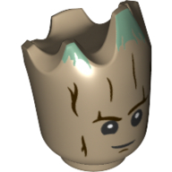 Tête de minifigurine spéciale, Groot adolescent avec des conseils de sable vert motif imprimé (Minifig Head Special, Teen Groot with Sand Green Tips Print)