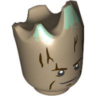 Tête de minifigurine spéciale, Groot adolescent avec des conseils de sable vert, grave sourire motif imprimé (Minifig Head Special, Teen Groot with Sand Green Tips, Serious Grin Print)