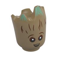 Tête de minifigurine Spécial, Groot de bébé avec des conseils verts sable, motif : heureux (Minifig Head Special, Baby Groot with Sand Green Tips, Happy Print)