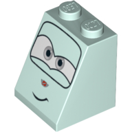 Brique inclinée 65° 2 x 2 x 2 avec yeux, motif imprimé sourire gris et tordu (Brick Sloped 65° 2 x 2 x 2 with Eyes, Gray and Crooked Smile Print)