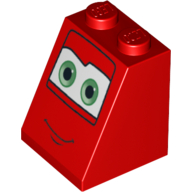 Brique inclinée 65° 2 x 2 x 2 avec yeux, vert sur fond blanc et sourire motif imprimé 2 (Brick Sloped 65° 2 x 2 x 2 with Eyes, Green on White Background and Smile Print 2)