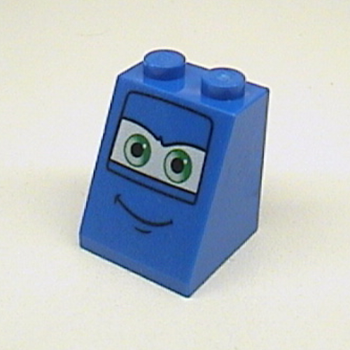 Brique inclinée 65° 2 x 2 x 2 avec yeux, vert sur fond blanc et sourire motif imprimé 1 (Brick Sloped 65° 2 x 2 x 2 with Eyes, Green on White Background and Smile Print 1)