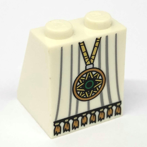 Brique inclinée 65° 2 x 2 x 2 avec robe, Pendentif Étoile d'Or et Motif imprimé pompons (Brick Sloped 65° 2 x 2 x 2 with Robe, Gold Star Pendant and Tassels Print)