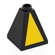Visuel indicatif Rebrickable de Brique inclinée 75° 2 x 2 x 2 Quadruple convexe avec motif imprimé Triangle jaune (Brick Sloped 75° 2 x 2 x 2 Quadruple Convex with Yellow Triangle Print)