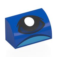 Visuel indicatif Rebrickable de Brique courbée 1 x 2 x 1 Non tenons avec œil bleu foncé, motif imprimé blanc (Brick Curved 1 x 2 x 1 No Studs with Dark Blue Eye, White Pupil Print)