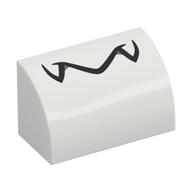 Brique courbée 1 x 2 x 1 sans tenons avec ligne noire dentelée (bouche d'os secs) motif imprimé (Brick Curved 1 x 2 x 1 No Studs with Jagged Black Line (Dry Bones Mouth) Print)