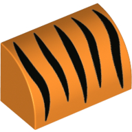 Visuel indicatif Rebrickable de Brique courbée 1 x 2 x 1 sans tenons avec motif imprimé de rayures de tigre noir (Brick Curved 1 x 2 x 1 No Studs with Black Tiger Stripes Print)