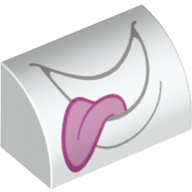 Brique courbée 1 x 2 x 1 sans tenons avec la lumière bleuâtre bouche grise, rose vif langue motif imprimé (Brick Curved 1 x 2 x 1 No Studs with Light Bluish Grey Mouth, Bright Pink Tongue Print)