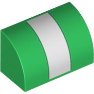 Brique courbée 1 x 2 x 1 sans tenons avec motif imprimé bande blanche (Brick Curved 1 x 2 x 1 No Studs with White Stripe Print)