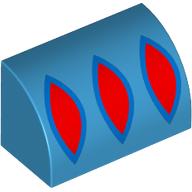 Visuel indicatif Rebrickable de Brique courbée 1 x 2 x 1 Non tenons avec 3 formes rouges, motif imprimé bordures bleues (Brick Curved 1 x 2 x 1 No Studs with 3 Red Shapes, Blue Borders Print)