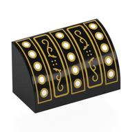 Visuel indicatif Rebrickable de Brique courbée 1 x 2 x 1 Non tenons avec caisse enregistreuse, boutons d'or, motif imprimé spirales (Brick Curved 1 x 2 x 1 No Studs with Cash Registry, Gold Buttons, Spirals Print)