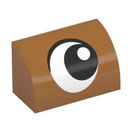 Visuel indicatif Rebrickable de Brique courbée 1 x 2 x 1 sans tenons avec œil, à droite motif imprimé (Brick Curved 1 x 2 x 1 No Studs with Eye, Looking Right Print)