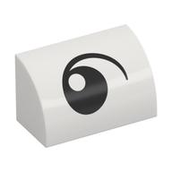 Visuel indicatif Rebrickable de Brique courbée 1 x 2 x 1 sans tenons avec œil, à l'air imprimé à gauche (Brick Curved 1 x 2 x 1 No Studs with Eye, Looking Left Print)