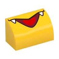 Brique courbée 1 x 2 x 1 Non tenons avec bouche ouverte, langue rouge, motif imprimé de crocs blancs (Brick Curved 1 x 2 x 1 No Studs with Open Mouth, Red Tongue, White Fangs Print)