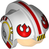 Casque avec visière pilote rebelle, arête centrale, visière orange · transparent, rayures rouges, motif imprimé logo rebelle (Helmet with Visor Rebel Pilot, Center Ridge, Trans-Orange Visor, Red Stripes, Rebel Logo Print)