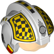Casque avec visière rebelle pilote, arête centrale, visière orange · transparent, carrés noirs jaunes, motif imprimé à damier (Helmet with Visor Rebel Pilot, Center Ridge, Trans-Orange Visor, Yellow Black Squares, Checkered Print)