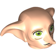 Tête de minifigurine spéciale, dobby avec yeux vert citron et motif imprimé bouche noire (Minifig Head Special, Dobby with Lime Green Eyes and Black Mouth Print)