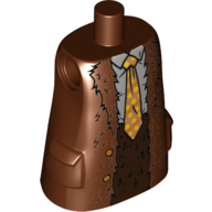 Torse grand avec poches moulées, manteau long, fourrure, chemise bleu moyen, motif imprimé cravate jaune/orange (Hagrid) (Torso Large with Molded Pockets, Long Coat, Fur, Medium Blue Shirt, Yellow/Orange Tie Print (Hagrid))