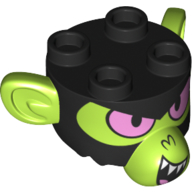 Tête de minifigurine Spécial Noir, Singe avec 2 x 2 tenons sur le dessus, motif imprimé Mojo Jojo (Minifig Head Special Black, Monkey with 2 x 2 Studs on Top, Mojo Jojo Print)