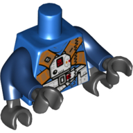Torse, combinaison de vol, ceintures de sécurité orange, unité de commande blanche et motif imprimé ceinture utilitaire, bleu foncé à deux bras, mains noires (Torso, Flight Suit, Orange Crossbelts, White Control Unit and Utility Belt Print, Dark Blue Double Arms, Black Hands)
