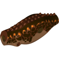 Visuel indicatif Rebrickable de Partie du corps animal, dinosaure, carnotaurus corps avec des rayures brun foncé, des taches orange imprimé (Animal Body Part, Dinosaur, Carnotaurus Body with Dark Brown Stripes, Orange Spots Print)