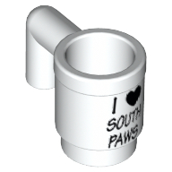 Visuel indicatif Rebrickable de Équipement tasse / tasse avec motif imprimé noir 'I' cœur 'SOUTH PAWS' (Equipment Cup / Mug with Black 'I' Heart 'SOUTH PAWS' Print)