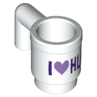 Visuel indicatif Rebrickable de Tasse d'équipement / tasse avec motif imprimé noir 'I Heart HLC' (Equipment Cup / Mug with Black 'I Heart HLC' Print)