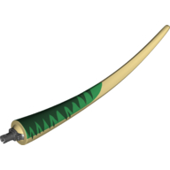 Visuel indicatif Rebrickable de Partie du corps animal, dinosaure, queue de baryonyx, avec connecteur, vert foncé et vert Marquages imprimés (Animal Body Part, Dinosaur, Baryonyx Tail, with Pin, Dark Green and Green Markings Print)