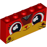Visuel indicatif Rebrickable de Brique 1 x 5 x 2 avec heureux Unikitty, yeux rouges, les joues gonflées motif imprimé (Brick 1 x 5 x 2 with Happy Unikitty, Red Eyes, Puffed Cheeks Print)