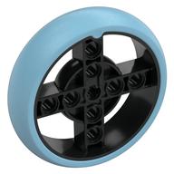 Visuel indicatif Rebrickable de Roue 57 x 14 avec 4 rayons noirs avec 2 trous et pneu intégral moyen azur (Wheel 57 x 14 with 4 Black Spokes with 2 Holes and Medium Azure Integral Tire)