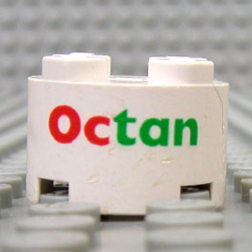 Visuel indicatif Rebrickable de Brique ronde 2 x 2 avec motif imprimé 'Octan' (Brick Round 2 x 2 with 'Octan' Print)