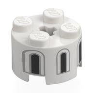 Visuel indicatif Rebrickable de Brique ronde 2 x 2 avec trou d'axe avec motif imprimé de fenêtres gris bleuté foncé/noir (Brick Round 2 x 2 with Axle Hole with Dark Bluish Grey/Black Windows Print)