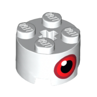 Visuel indicatif Rebrickable de Brique ronde 2 x 2 avec trou pour axe, Motif imprimé œil rouge et rouge foncé (Brick Round 2 x 2 with Axle Hole, Red and Dark Red Eye Print)