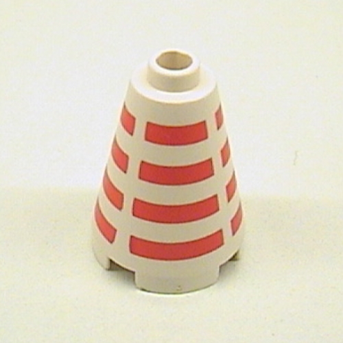 Visuel indicatif Rebrickable de Cône 2 x 2 x 2, tenon ouvert avec motif imprimé de rayures rouges horizontales (Cone 2 x 2 x 2, Open Stud with Horizontal Red Stripes Print)