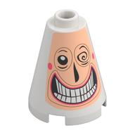 Cône 2 x 2 x 2, tenon ouvert avec visage de nougat clair, sourire de dents blanches effrayantes, yeux noirs avec boucle, joues roses foncées imprimé (Cone 2 x 2 x 2, Open Stud with Light Nougat Face, Scary White Teeth Smile, Black Eyes with Curl, Dark Pink Cheeks Print)