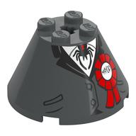 Cône 4 x 4 x 2, trou pour axe avec costume, veste, col noir, cravate araignée, chemise blanche, motif imprimé ruban rouge (Cone 4 x 4 x 2, Axle Hole with Suit, Jacket, Black Collar, Spider Tie, White Shirt, Red Ribbon Print)
