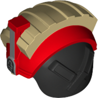 Casque strié, casque rouge, protecteur de cou noir (Helmet Ridged, Red Headset, Black Neck Protector)