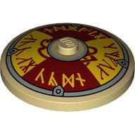 Visuel indicatif Rebrickable de Plat 4 x 4 inversé [radar] avec viking bouclier rouge foncé / jaune rune motif imprimé (Dish 4 x 4 Inverted [Radar] with Viking Shield Dark Red / Yellow Rune Print)